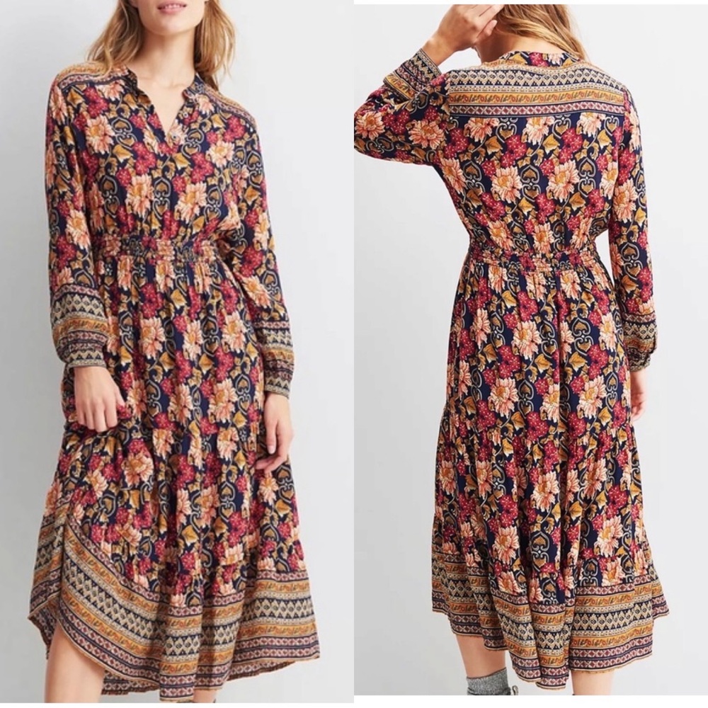 Anthropologie Othilia Cindy Maxi Dress Multi Color Smocked Waist Prairie Boho